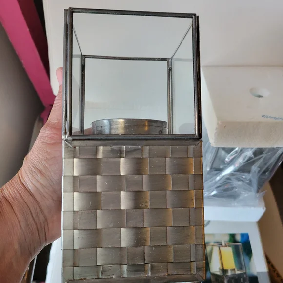 2 NIB Iron & Glass Basket Weave Candle Holders ~ Made in Mexico ~ Pretty! - Picture 4 of 16